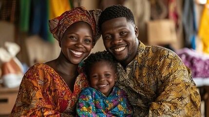 A vibrant and colorful scene of an African family coming together to create arts and crafts on a sunny afternoon showcasing their cultural heritage creativity