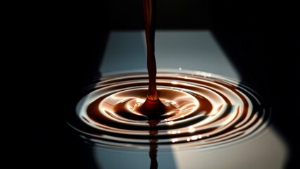 Dark Melted Chocolate Being Poured in Slow Motion with Ripple Effect