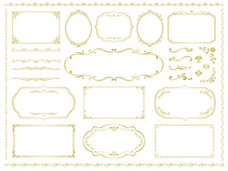 vintage frame set 3_gold／サンプルテキスト・背景無しで使いやすいセピアのビンテージフレームセット3