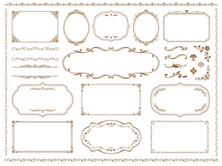 vintage frame set 3_sepia／サンプルテキスト・背景無しで使いやすいセピアのビンテージフレームセット3