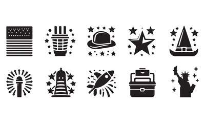 4th of JULY icon set for independence day silhouette vector illustration on white background 