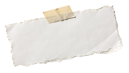 Roughly torn paper piece with adhesive tape isolated on transparent background