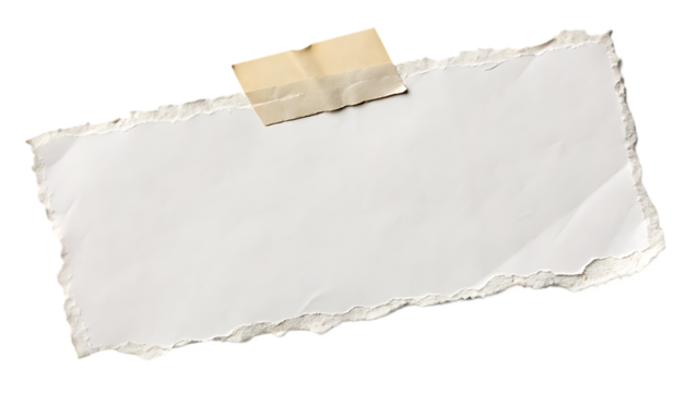 Roughly torn paper piece with adhesive tape isolated on transparent background
