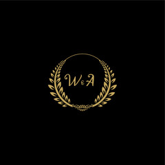 Fototapeta premium WA beautiful feminine and elegant wedding monogram initial logo with circle floral gold