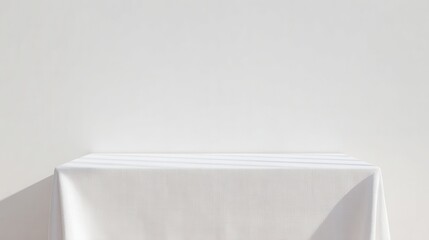 White Tabletop with Folded Linen Cloth and Centered Empty Space