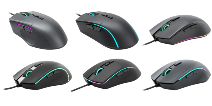 Ergonomic Mouse Collection: A comprehensive collection of state-of-the-art ergonomic mouses with RGB lighting, ready for the modern user's workspace. Featuring precision and comfort.