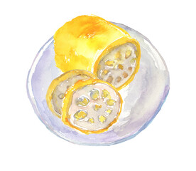 辛子レンコンの水彩イラスト – 熊本の伝統的な郷土料理