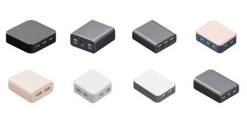 Modern Power Bank Collection: A stylish and diverse collection of power banks, showcasing various designs and colors, perfect for on-the-go charging.