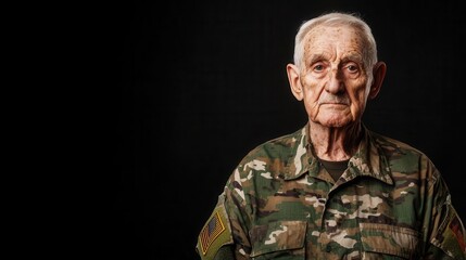 Elderly veteran holding a photograph from military service, honoring memories