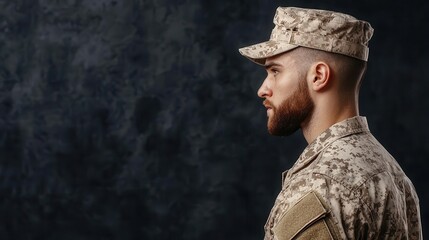 Marine in uniform at ceremony, standing tall in honor of fellow soldiers