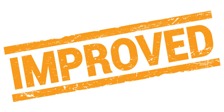 IMPROVED text on orange rectangle stamp sign.