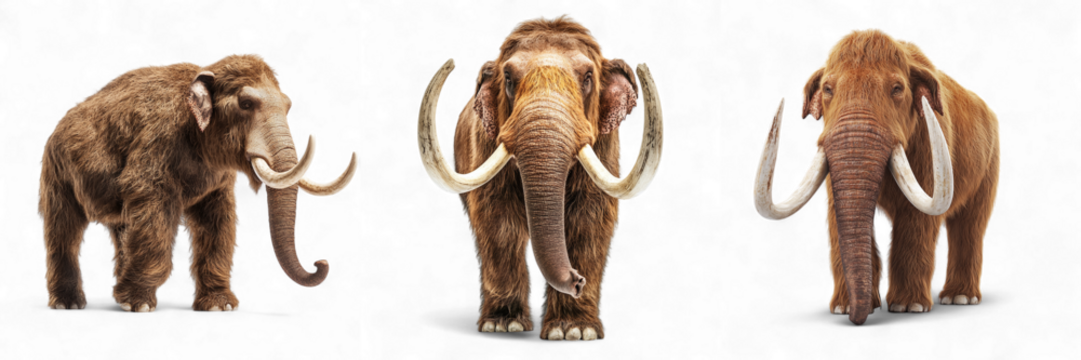 Set of mammoths isolated on transparent background PNG