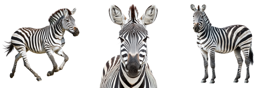 Zebra set isolated on transparent background PNG - Powered by Adobe