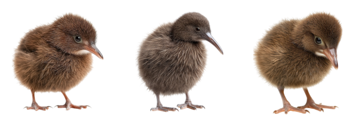 Set of cute kiwi birds isolated on a transparent background PNG