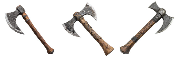 Viking axes set isolated on transparent background PNG