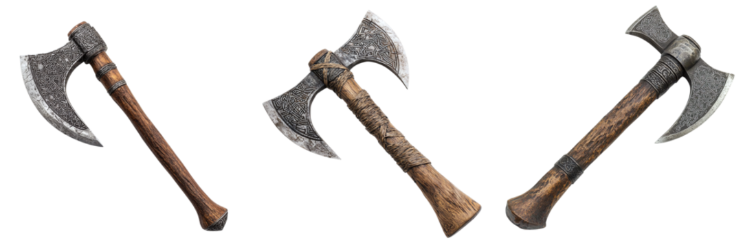 Viking axes set isolated on transparent background PNG