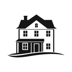 House silhouette, home icon, simple real estate logo, black house vector, residential design, vector illustration	