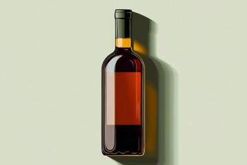 Wine bottle with label against a plain background.