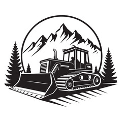 Vector illustration of a combine harvester tractor and farming machinery silhouette