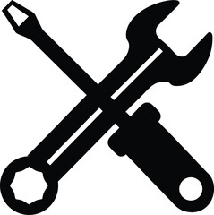 Black silhouette of a wrench and a screwdriver crossed together