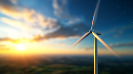 Obraz premium Renewable energy action wind turbine at sunrise nature photograph calm environment scenic viewpoint sustainable concept