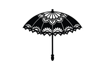 Silhouette art illustration of a fancy wedding parasol with lace pattern umbrella.eps