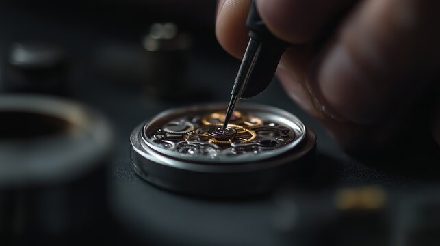 Precision craft of watchmaking with intricate gears and components being assembled by skilled hands