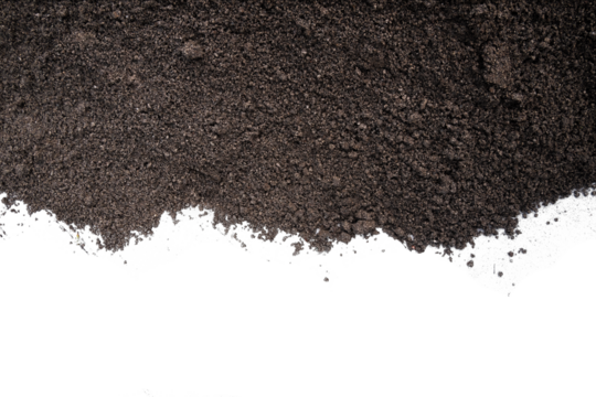 black soil texture on transparent background