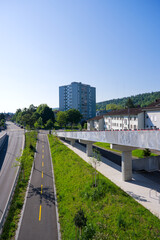 Obraz premium Scenic view of public park named Ueberlandpark on a sunny spring morning. Photo taken May 10th, 2025, Zurich Schwamendingen, Switzerland.