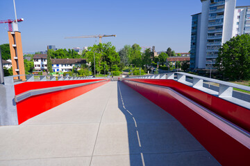 Scenic view of public park named Ueberlandpark with ramp on a sunny spring morning. Photo taken May...