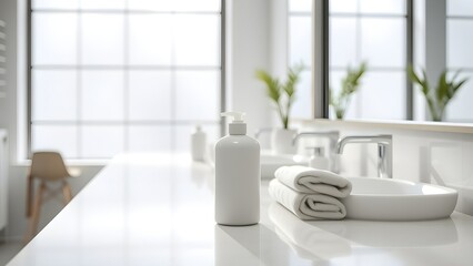 Shampoo Bottle Mockup in Modern Bathroom
