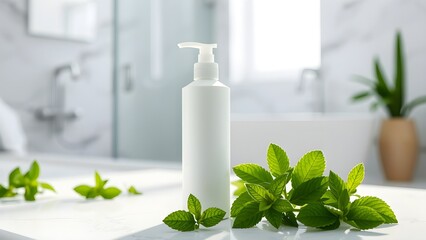 Shampoo Bottle Mockup in Modern Bathroom