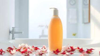 Shampoo Bottle Mockup in Modern Bathroom