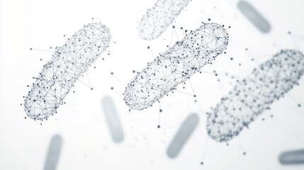 Microbe network, scientific visualization, white background, research