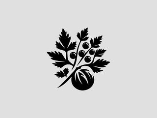 Vintage engraved coriander sprig vector logo for farmers markets or artisanal food shops