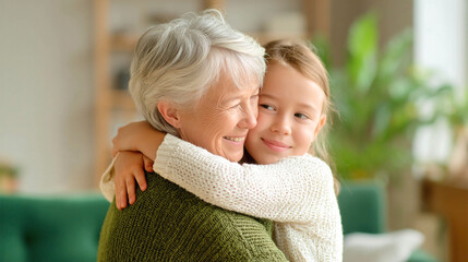 Warm moments of joy shared between grandmother and granddaughter in a cozy living room filled with love and happiness