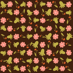 Tropical seamless pattern featuring hibiscus blooms and monstera foliage. Ideal for textile prints, wallpapers, wrapping paper,
