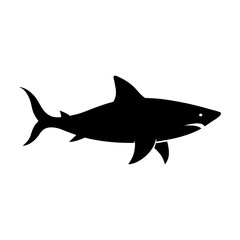 Simple Black Shark Silhouette Isolated on White Background Vector Illustration of a Marine Predator