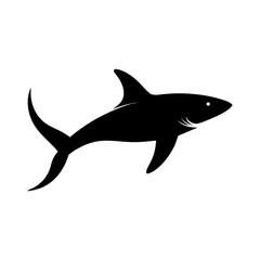 Obraz premium Simple Black Silhouette of a Shark Swimming on a White Background Marine Life and Ocean Predator Concept