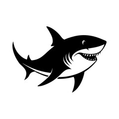 Fototapeta premium Black and White Illustration of a Shark with Sharp Teeth and Fins Swimming in the Ocean