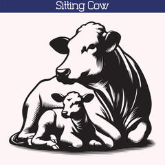 Sitting cow silhouette vector illustration isolated on a white background