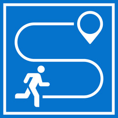 Jogging route sign. Running trail symbol. Way with point to point. Map with jogging trail.