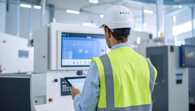 Engineer monitoring machine control panel.