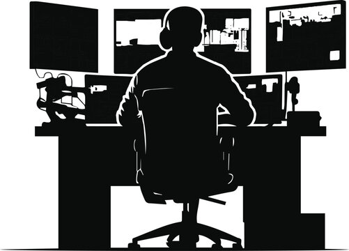 Silhouette vector illustration of people working in an office.