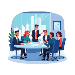 business meeting illustration, office workers at business meeting conference. vector illustration