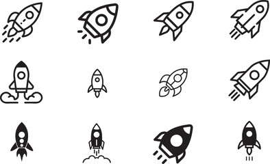 Rocket Icon Set – Minimal Startup and Space Launch Symbols Vector Collection