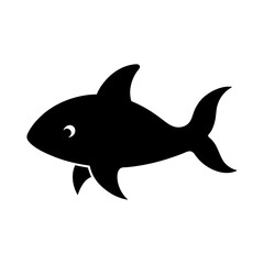 Simple Black Silhouette of a Fish with a Dorsal Fin on a White Background