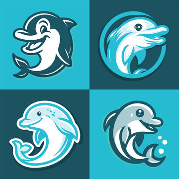 Vector illustration of a cute cartoon dolphin. Suitable for tattoo art, T-shirt prints, posters, or logos.	
