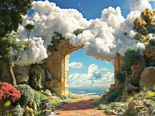 surrealism style image, fantasy landscape with sky 
