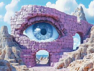 surrealism ancient stone wall, surrealism style image, fantasy landscape